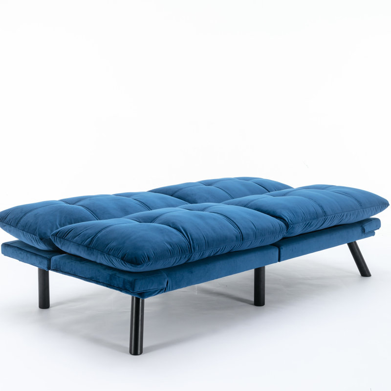 Lit pliant bleu marine convertible avec réglage, lit chaud et relaxant pour les petits espaces.
