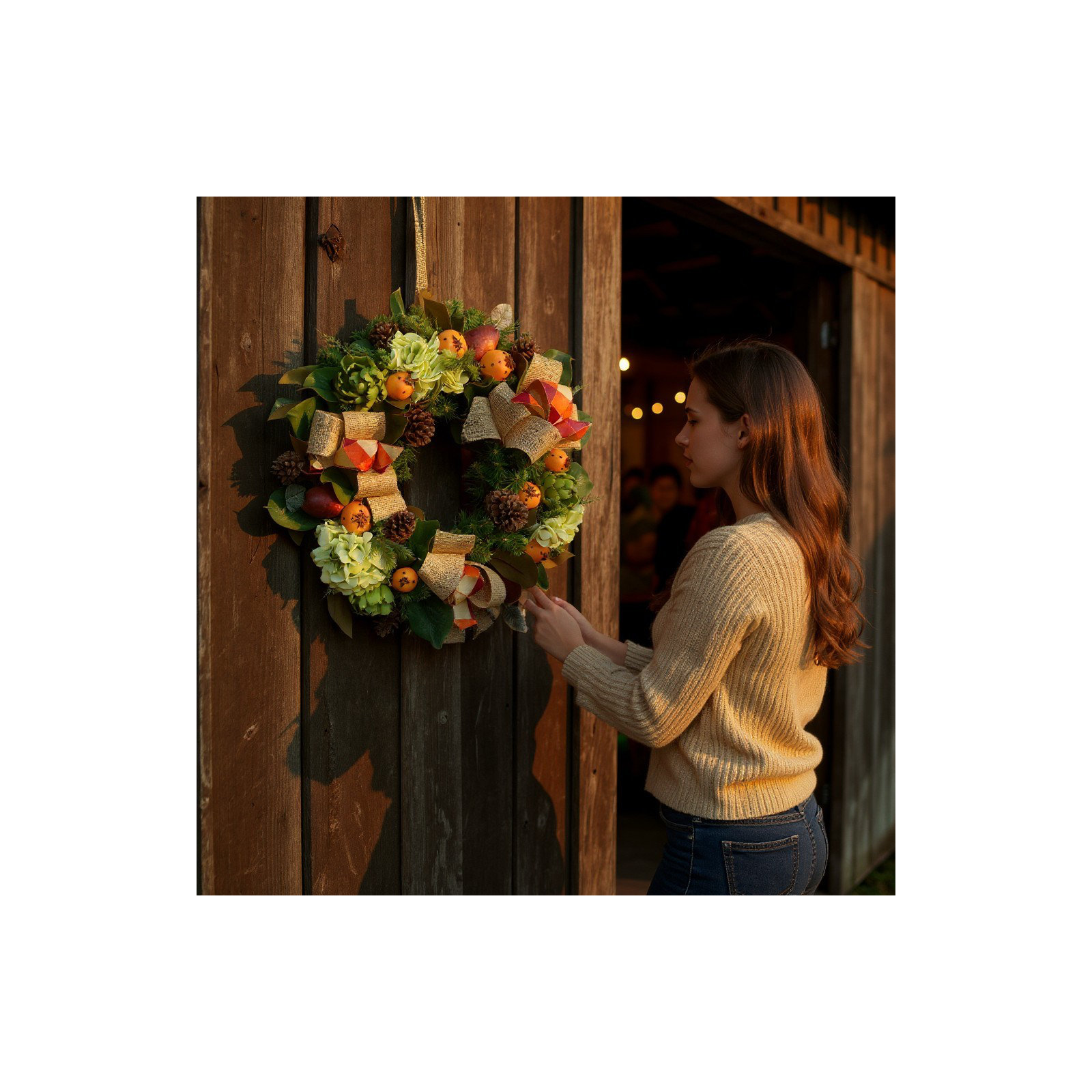 28'' Fall Wreath with Hydrangeas, Pinecones and Bows