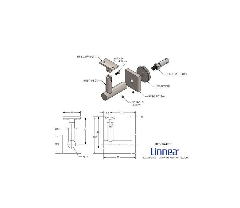 Concrete Mount Handrail Bracket with Square Rose and Curved Plate, Polish Stainless Steel