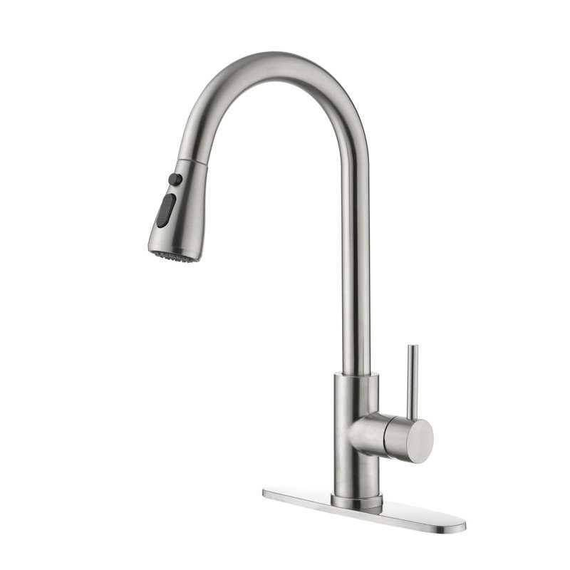 Single Handle High Arc Brushed Nickel Pull Out Kitchen Faucet,Single Level Stainlesaucets With Pull Down Sprayer