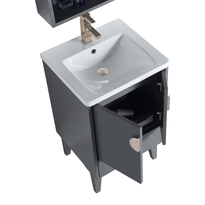 Ensemble de meuble-lavabo simple 20 po Saimah, Gris roche, Nickel satiné