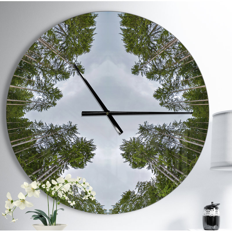Cercle de composition de conifères - horloge murale moderne, Moyen