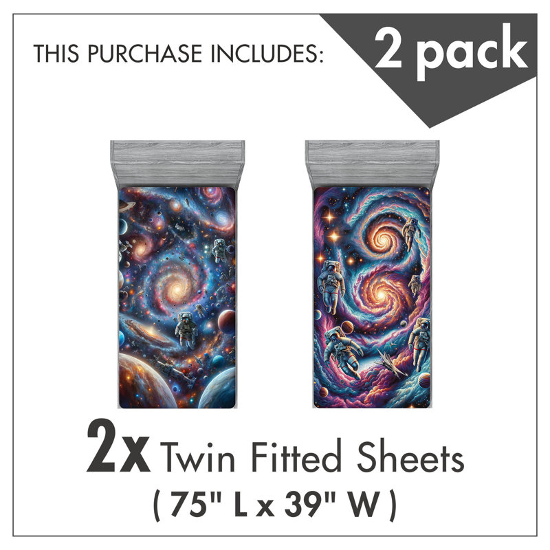 Ensemble de 2 draps-housse Ambesonne Outer Space Futurist Galaxy Stars _sds1055, Drap-housse de taille simple