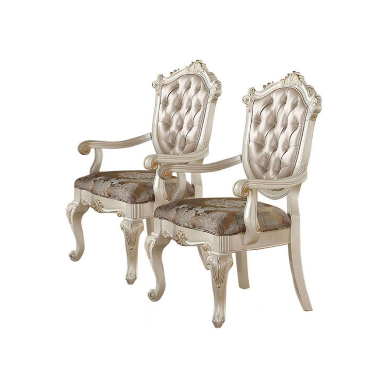 Fauteuil capitonné Kieley, Blanc perle