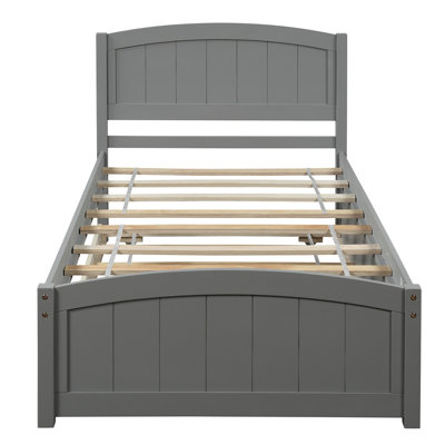 Twin Solid Wood Platform Bed With Gray Trundle - Comfortable And Bedroom Centerpiece Size Maximize Space Style