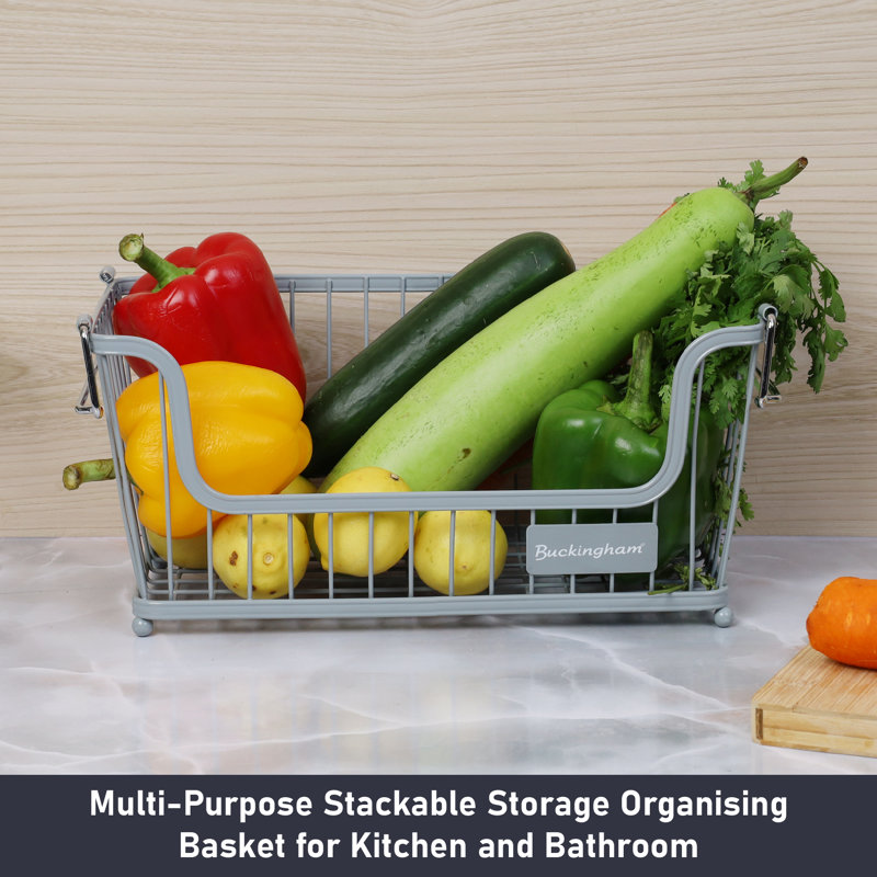 Buckingham Multi-Purpose Stackable Storage Organising Basket, Blue, 16cm H x 17cm W x 31.5cm D