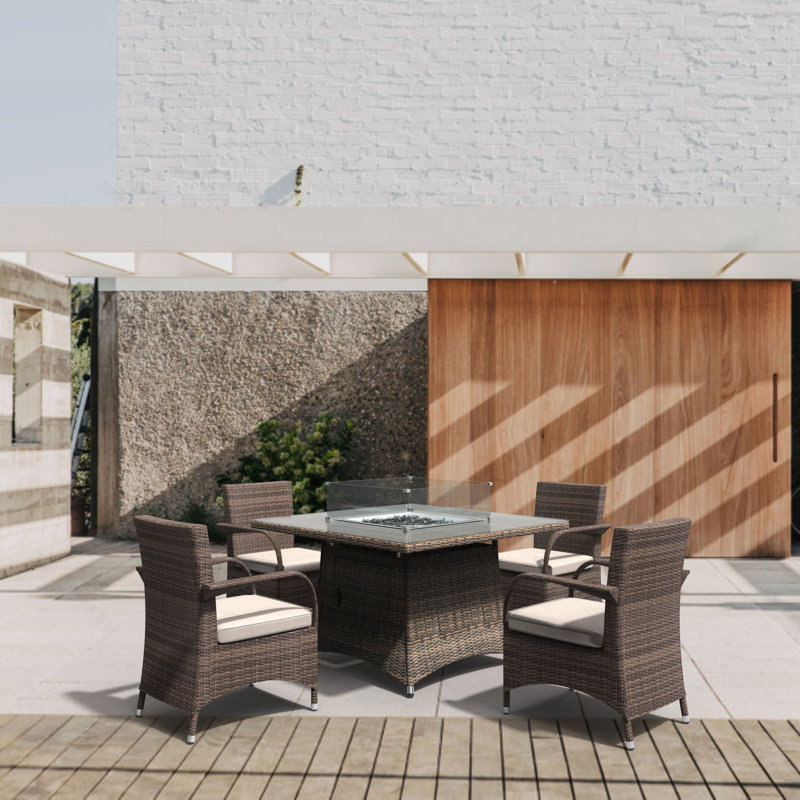 Amayiah 4 - Person Wicker Patio Dining Set with Square Table , Cushions Included
