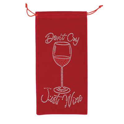 Sparkles Home “Don't Cry Just Wine” Rhinestone Wine Bag | Velvet with Dazzling Glass Rhinestones
