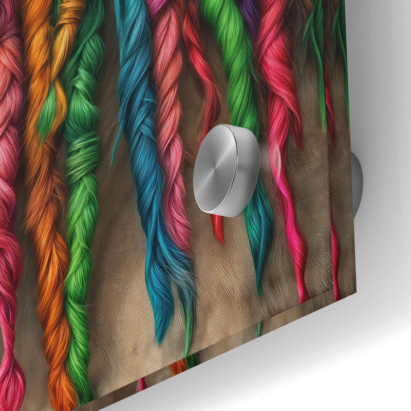 «Horse With Colorful Dreadlocks» par Rey Klimt, art mural en verre acrylique, 12 x 12 po, H 24 po x l 24 po x P 0,2 po