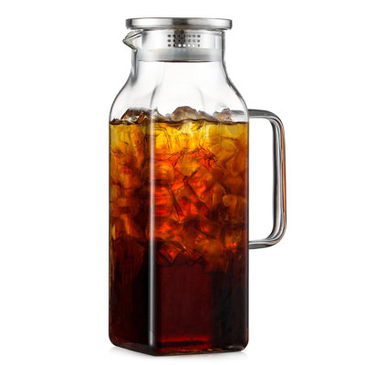 2 Quart (2 Liter 68 oz) Square Glass Pitcher with Lid and Spout, Water Pitchers with Handle for Fridge，Clear