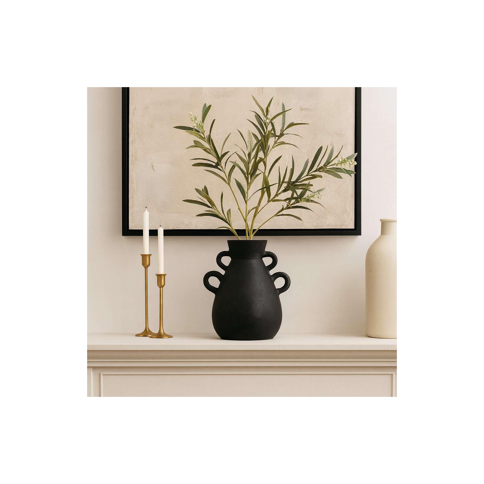 Kenshin Handcrafted 12" H Terracotta Table Vase , Black