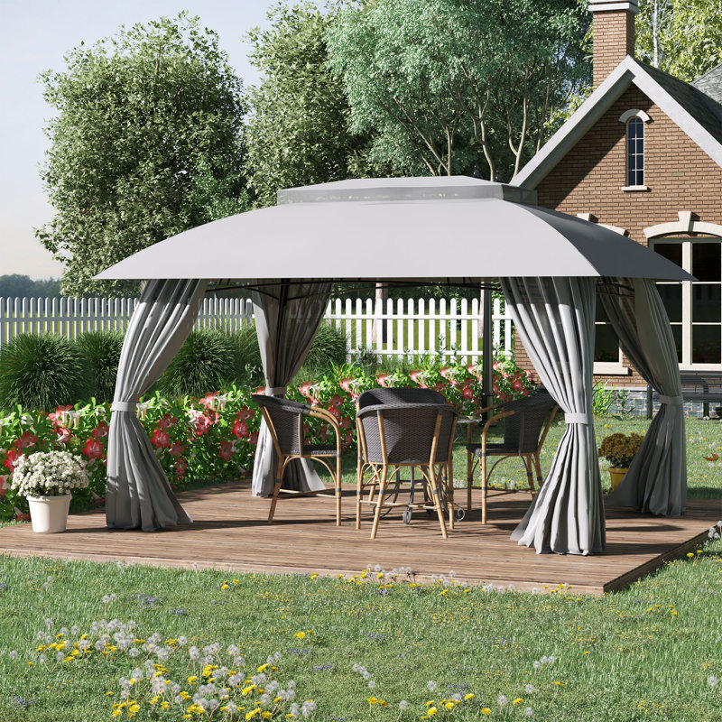 Gray Steel Frame Patio Gazebo with Double Vented Roof
