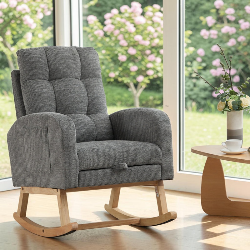 Neylandville Rocking Chair with Adjustable Footrest, Grey Waffle Fabric