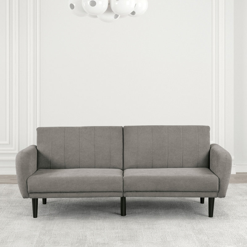 Futon Sofa Gray Color Converts Into Bed Tufted Fabric Iron Leg Back Support 1Pc Sofa Pocket Coil, Gray