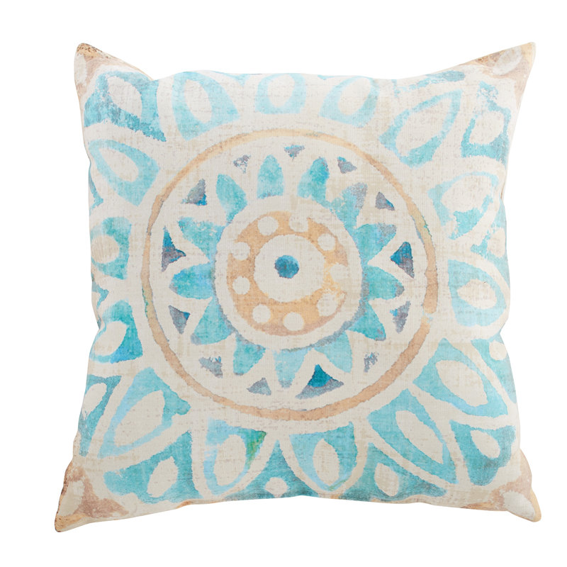 Rain Floral Burst Outdoor Square Ikat Throw Pillow, 18" H x 18" W x 4" D