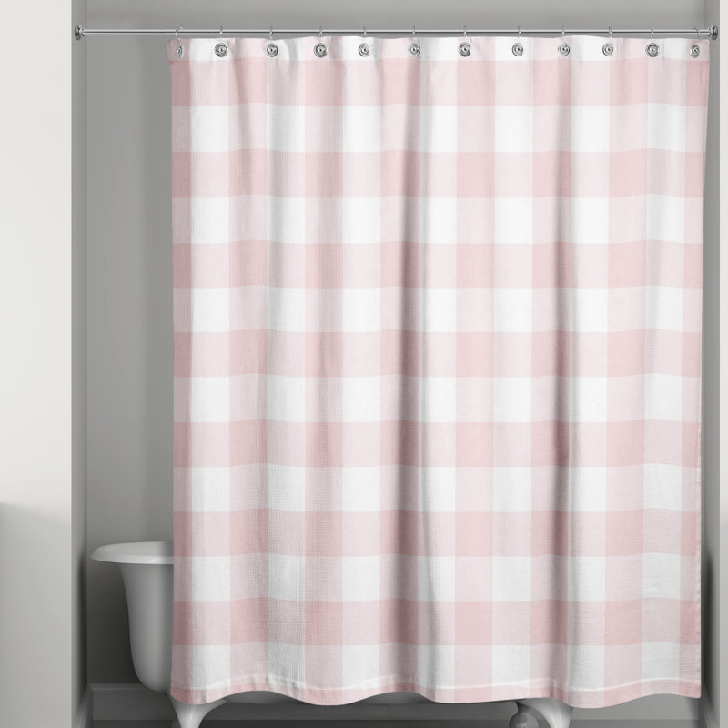 Hanka Plaid Shower Curtain, Pink