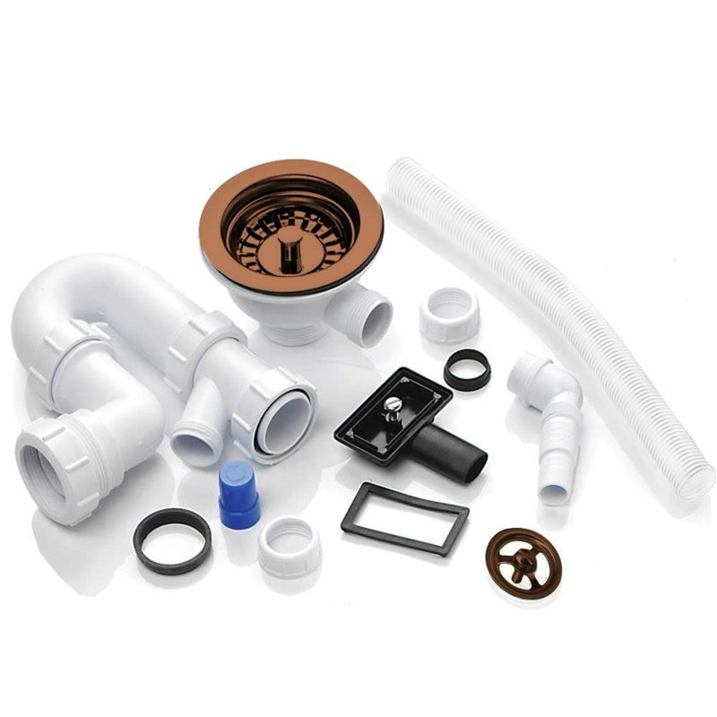  RAK Rangemaster 1.0 Bowl Waste & Plumbing Kit With Overflow For Kitchen Sinks, Brushed Copper