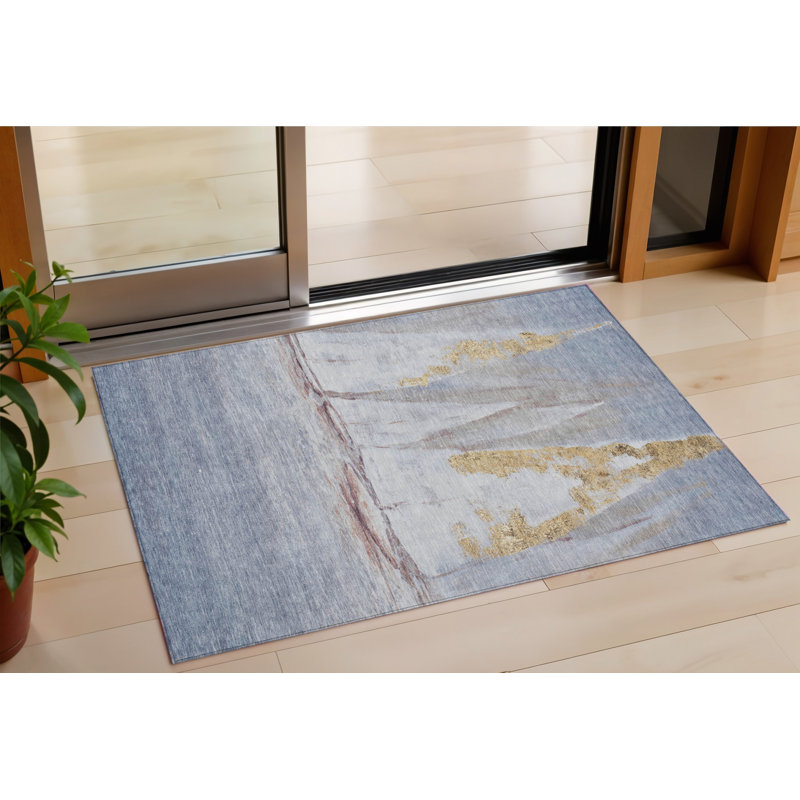 Tapis intérieur / extérieur 3 pi x 5 pi bleu et doré