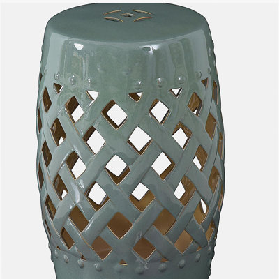 Outsunny 13 inches x 18 inches ceramic garden stool, with woven grid design and smooth durable decorative side table, green