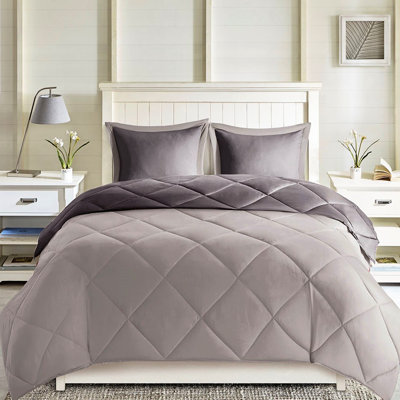 Édredon très grand 3M - 2 taies décoratives, gris, duvet synthétique réversible gris lavable à la machine