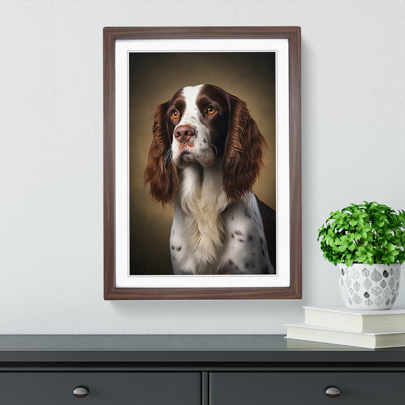 XYZ-FRM-V1223-660 English Springer Spaniel Classicism - Single Picture Frame Print on Wood, Walnut , 34cm H x 25cm W x 2cm D