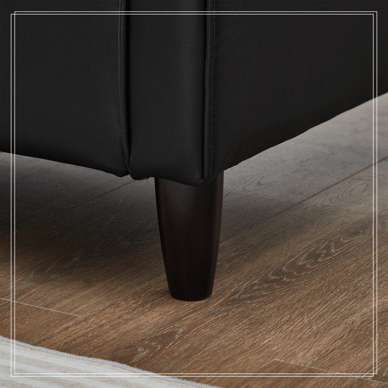 Sofa en similicuir avec coussin d'assise capitonné et pieds en bois, Black