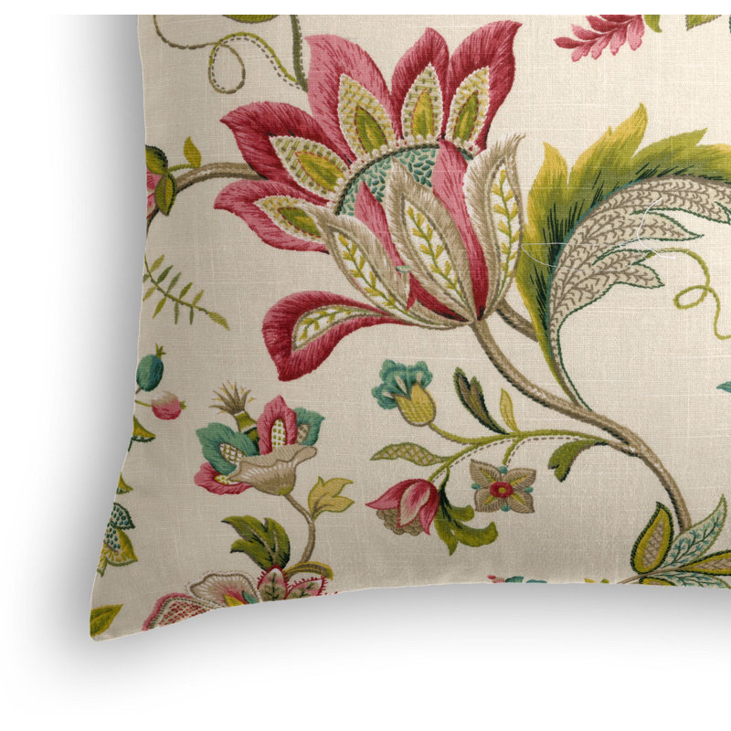 Fleur De Leaf Floral Linen Reversible Throw Pillow, 18" x 18", Pink