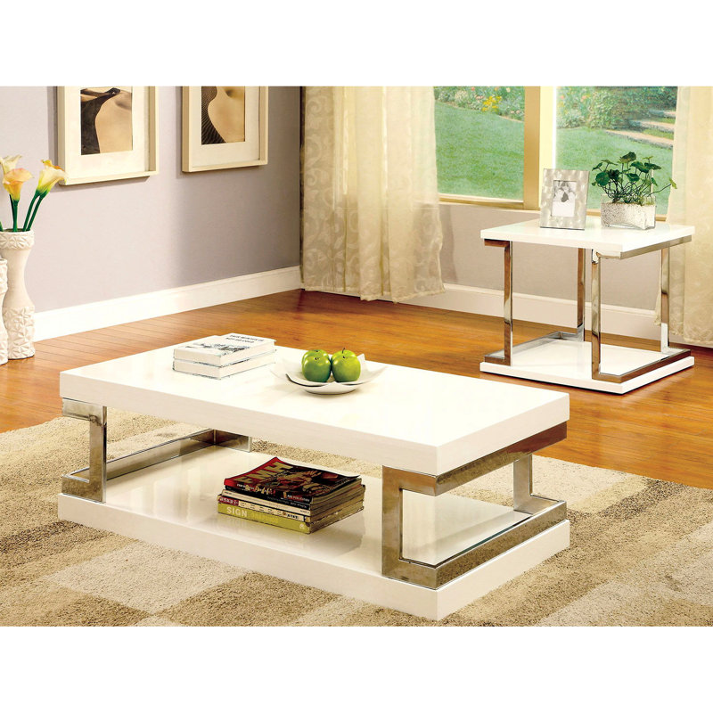 Table basse contemporaine blanche avec cadre chromé Laque haute brillance - facile à nettoyer et amp; Peu encombrant