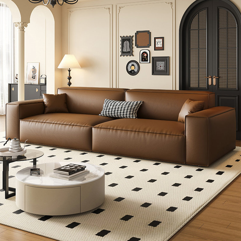 Canapé modulaire brun en cuir véritable, H 28,35 po x l 98,43 po x P 37,4 po, 3, Brun