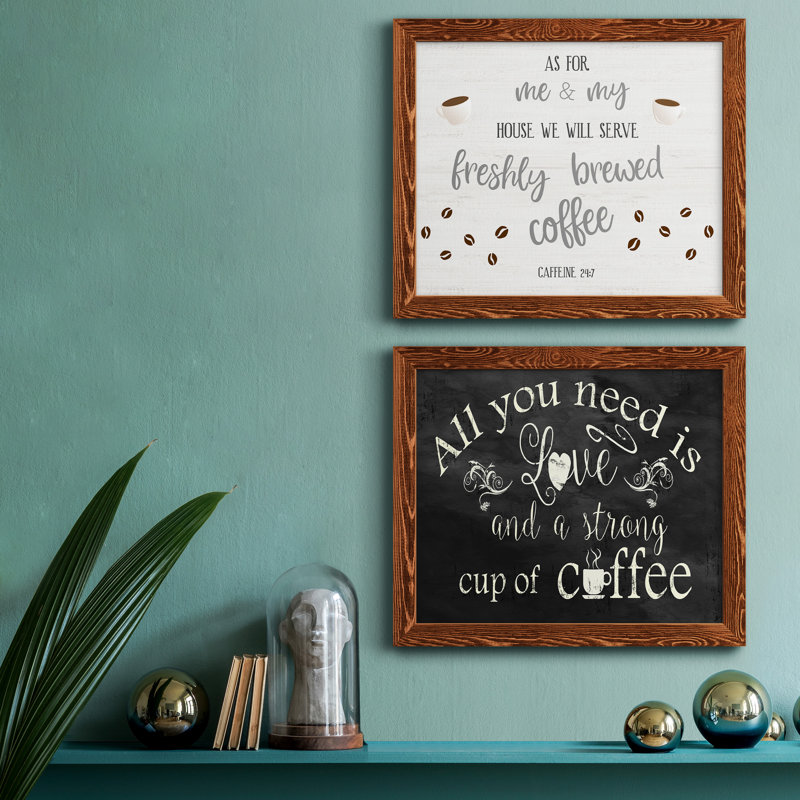 Freshly Brewed Coffee - Ensemble de 2 encadrements d'art textuel sur toile, H 24 po x l 36 po x P 1,5 po, Cadre en érable