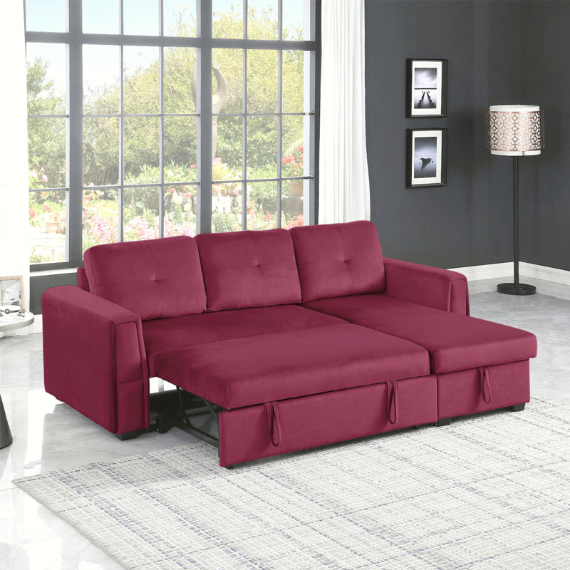 Upholstered L-Shaped Sectional Reversible, Red Silk
