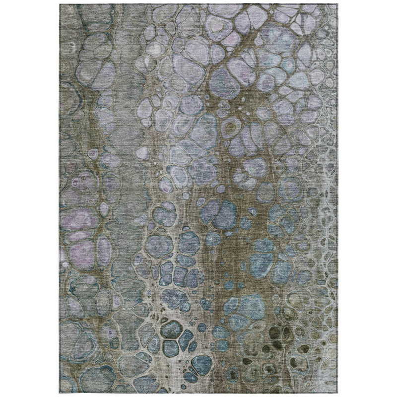 Tapis d'extérieur lavable abstrait brun et gris 8 pi x 10 pi