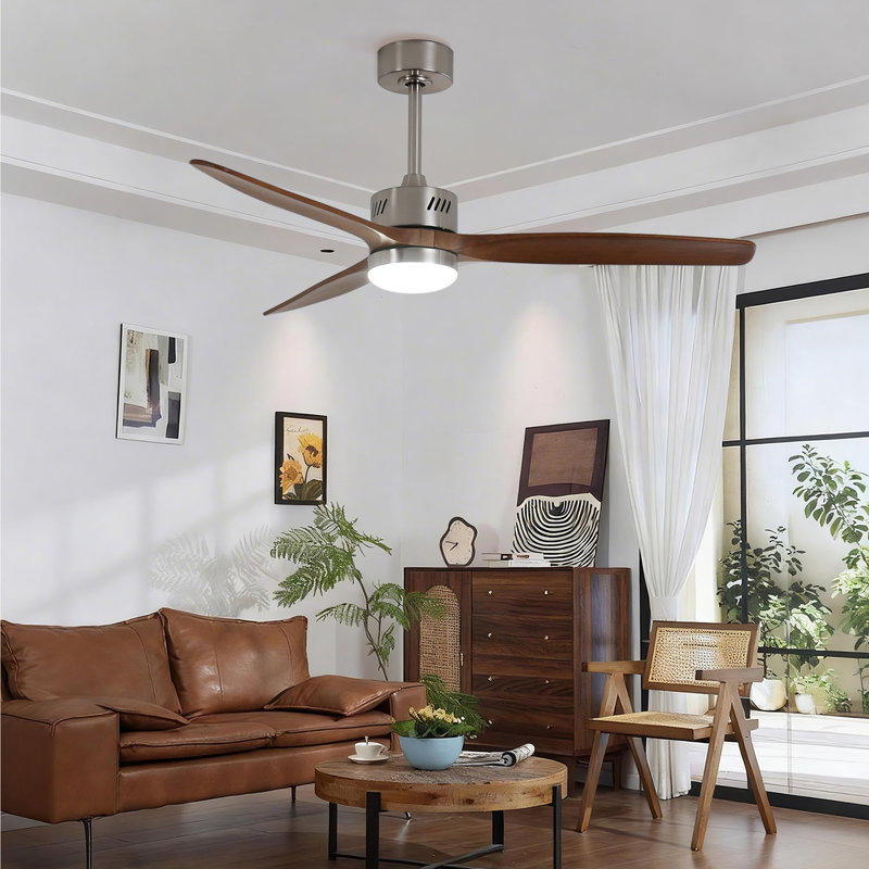 Glio 52 in. Nickel Walnut Downrod Standard Ceiling Fan with Integrated LED with Remote Included DC Motor Reversible