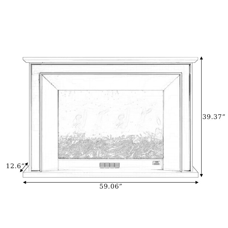Foyer électrique blanc en bois massif, H 39,37 po x l 59,06 po x P 12,6 po, Blanc