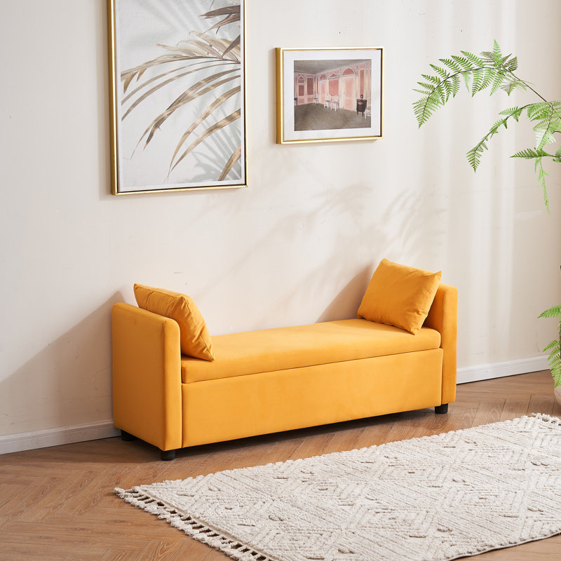 Banc rembourré avec rangement pour très grand lit Shaneta, Moutarde