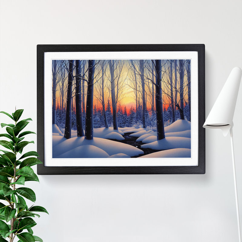 A Winter Forest Sunset - Single Picture Frame Print, Black, 34cm H x 46cm W x 2cm D