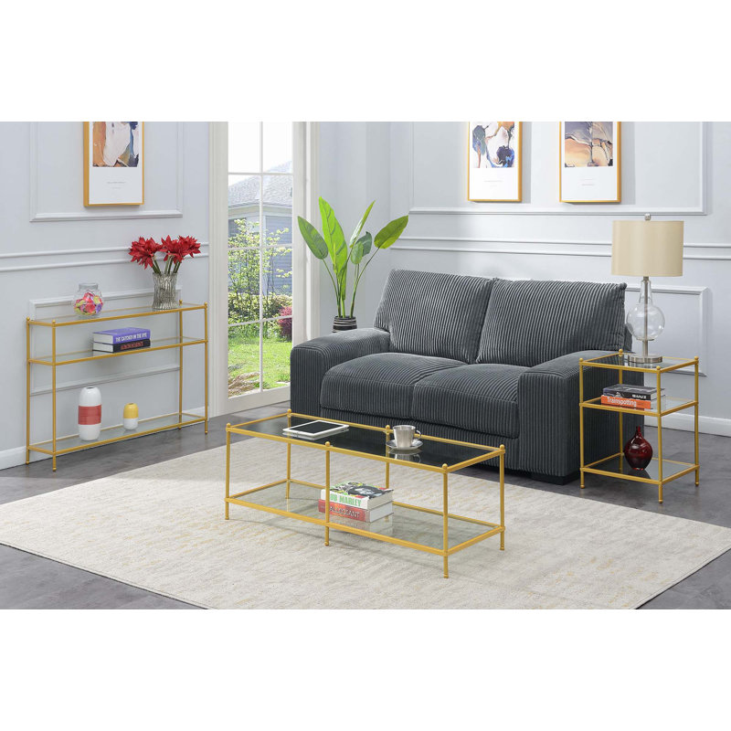 Carolina End Table with Storage, Clear Glass/Gold