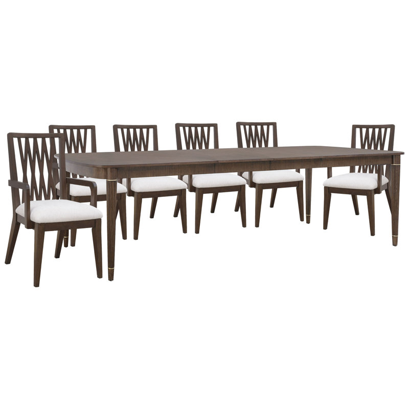Leg Dining Table With 6 Wood Back Arm Chairs, 7 Pcs: Table, 6 Chairs