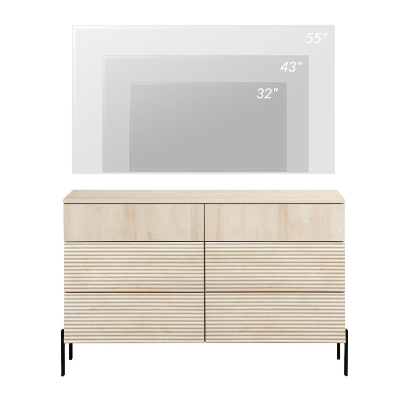 Laverda 47.2" Modern 6 Drawer Dresser TV Stand For 55 Inch TV, Entertainment Center With Minimalist Reeded Design, Wood TV Console With Storage For Living Room