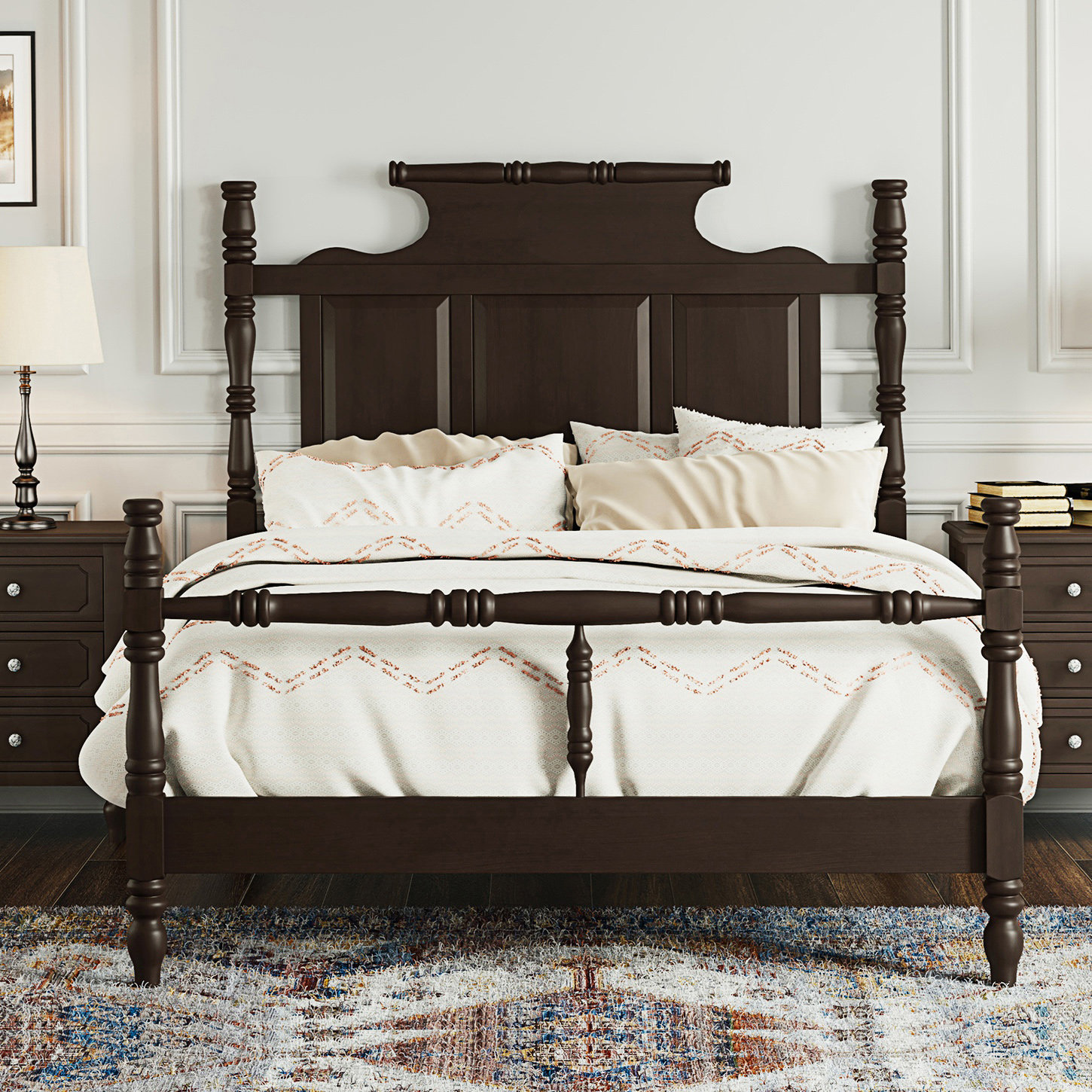 Alcott Hill® Vintage Country Style Queen Size Four Poster Platform Bed