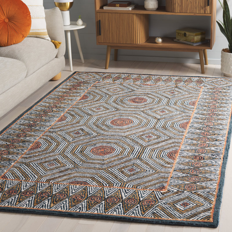 Micro-Loop 638 Hand Tufted Wool; Cotton With Latex Geometric Rug, Rectangle 5' x 8'