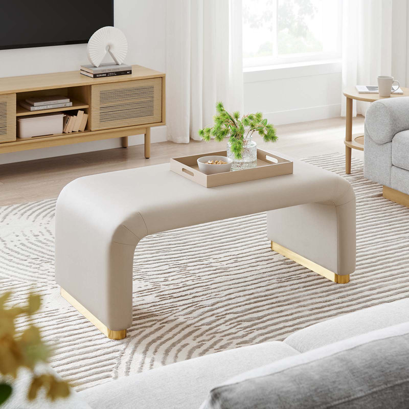 Almond Velvet Waterfall Ottoman with Brass Base