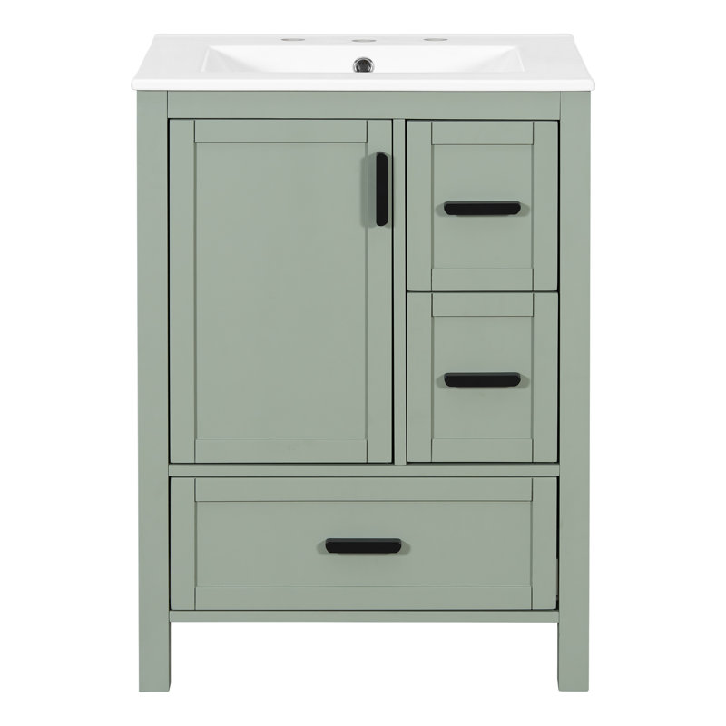Meuble-lavabo 24 po avec comptoir en céramique, armoire et tiroirs 24 po, Vert, Noir
