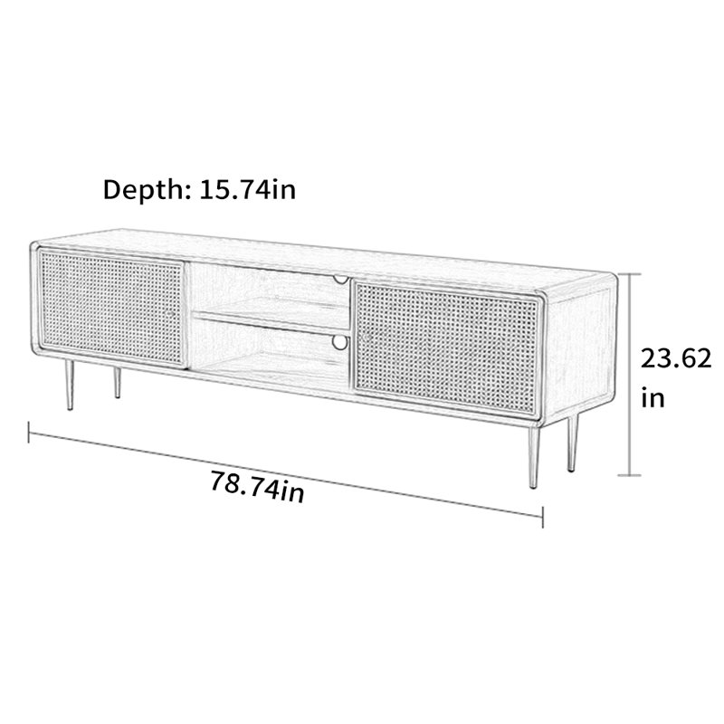 Meuble télé en frêne massif et bois massif, Burlywood / noir brunâtre, 78.74"