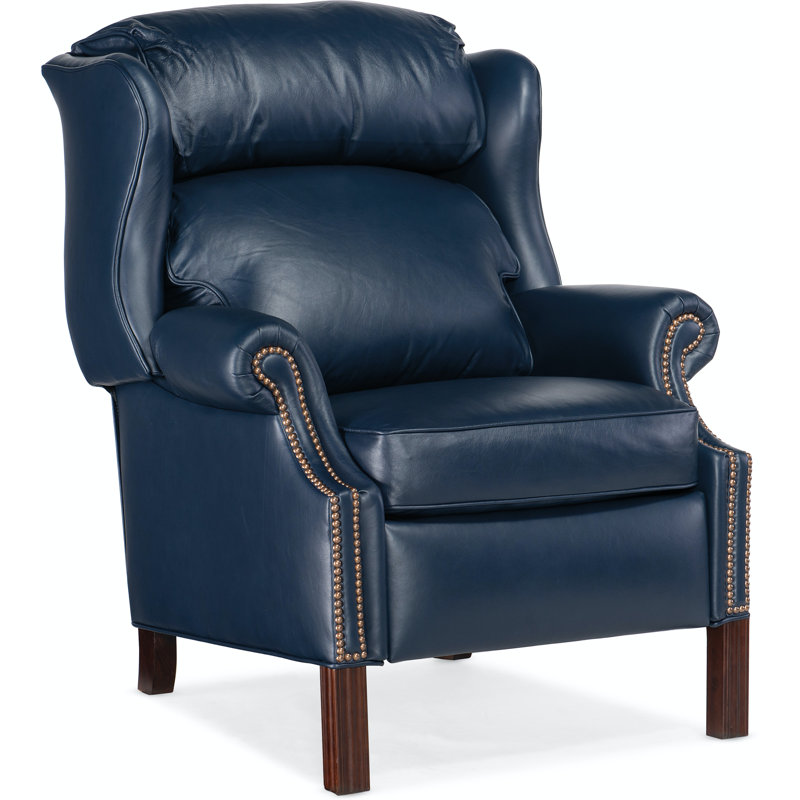 Chippendale Recliner, Central Park Blue Genuine Leather