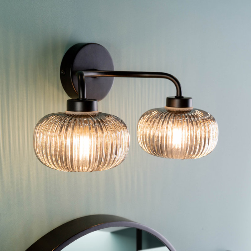 Aniva Glass Armed Sconce, Matte Black, Smoked Glass, Yes