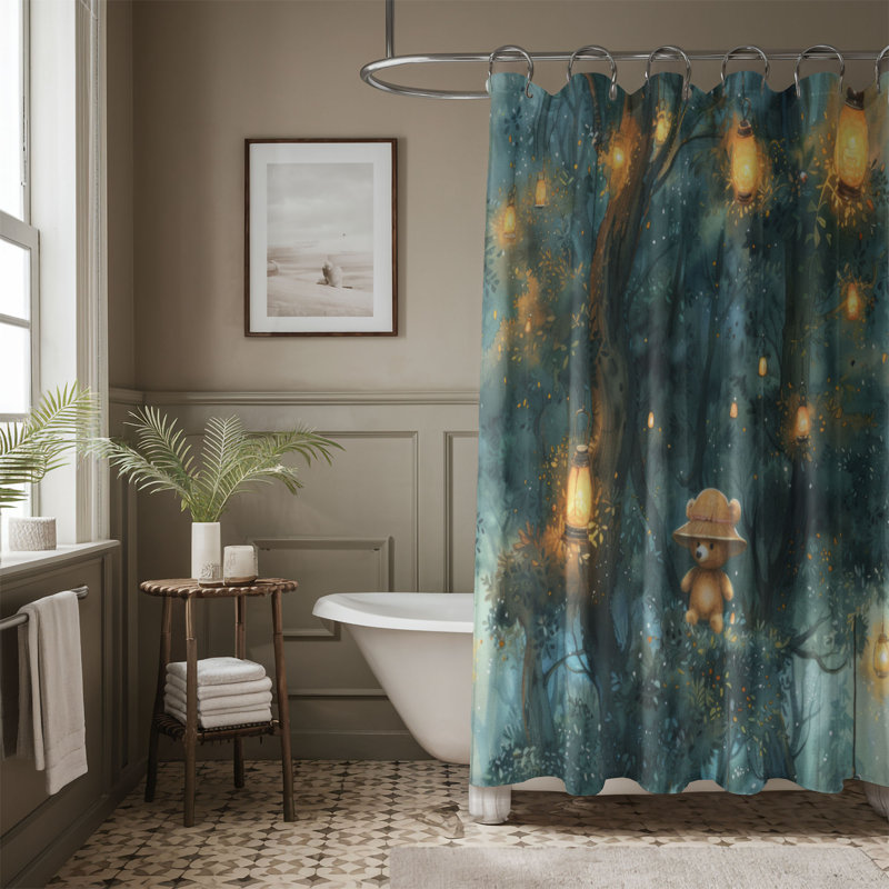 Happy Bear - Rideau de douche Premium, H 74 po x l 71 po
