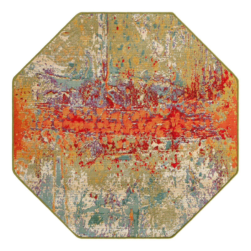 Trona Abstract Multi Indoor / Outdoor Area Rug, Octagon 4'1" x 4'1"