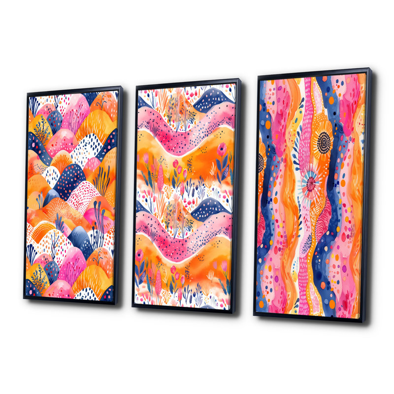 Rose, orange, abstrait, paysage bohème I - Collection d'art mural imprimé bohème, H 40 po x l 60 po, Noir