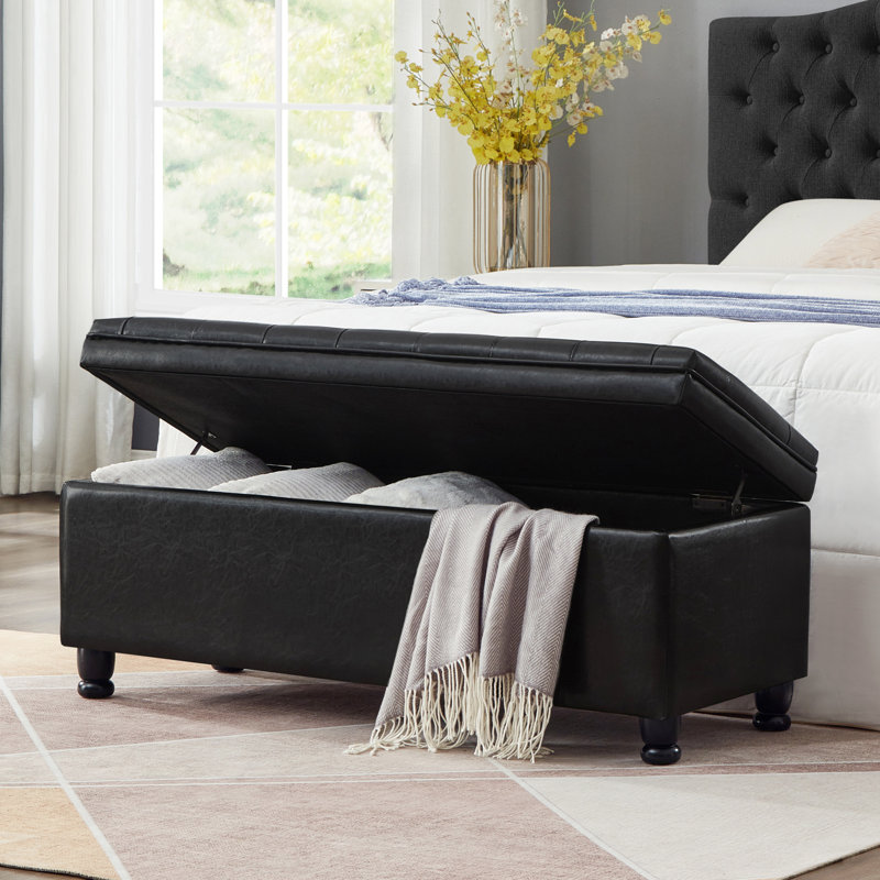 Banc de rangement rembourré capitonné à boutons, banc d'entrée en similicuir avec pieds en bois à broche, banc de lit
